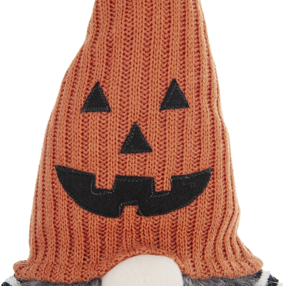 23.5" Seated Jack-O'-Lantern Gnome With Striped Limbs and Faux Fur Beard