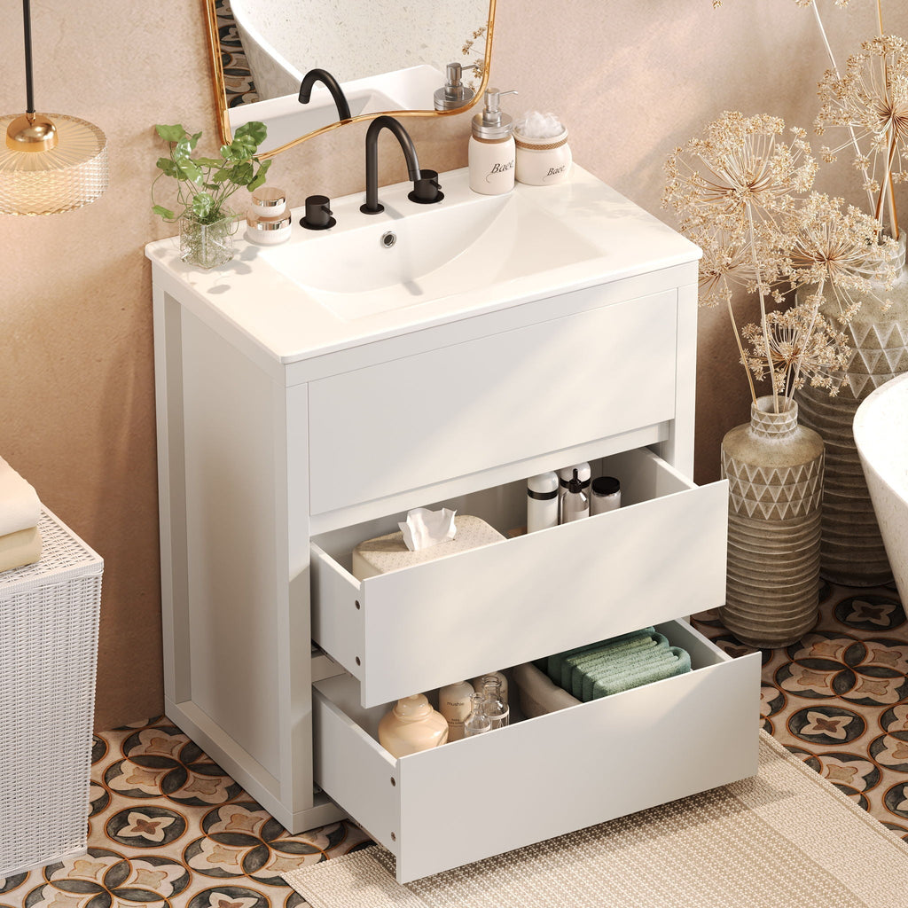 Freestanding Bathroom Vanity with Ceramic Sink and 2 Full Extension Drawers