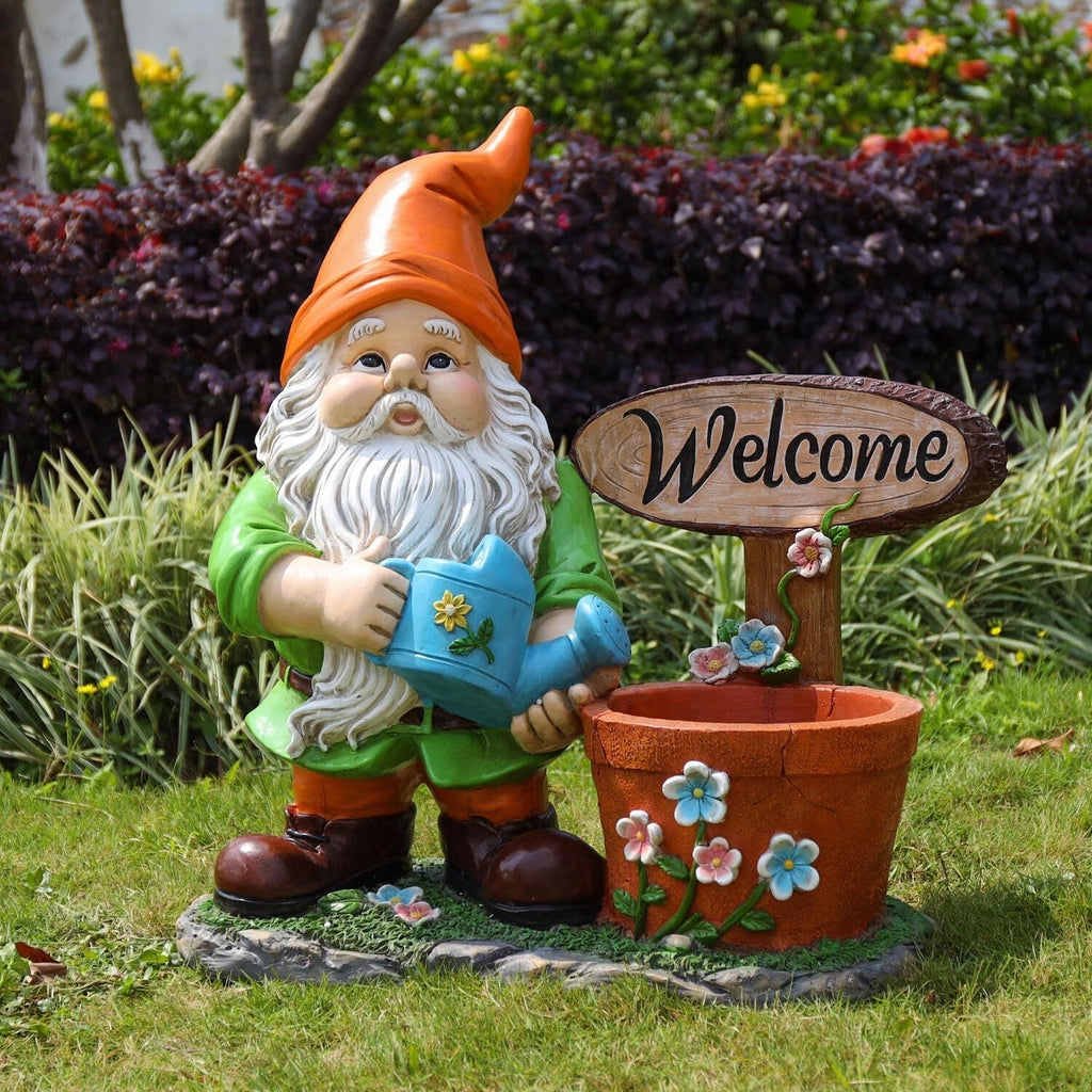Outdoor Garden Sculpture Gnome Flower Pot Planter