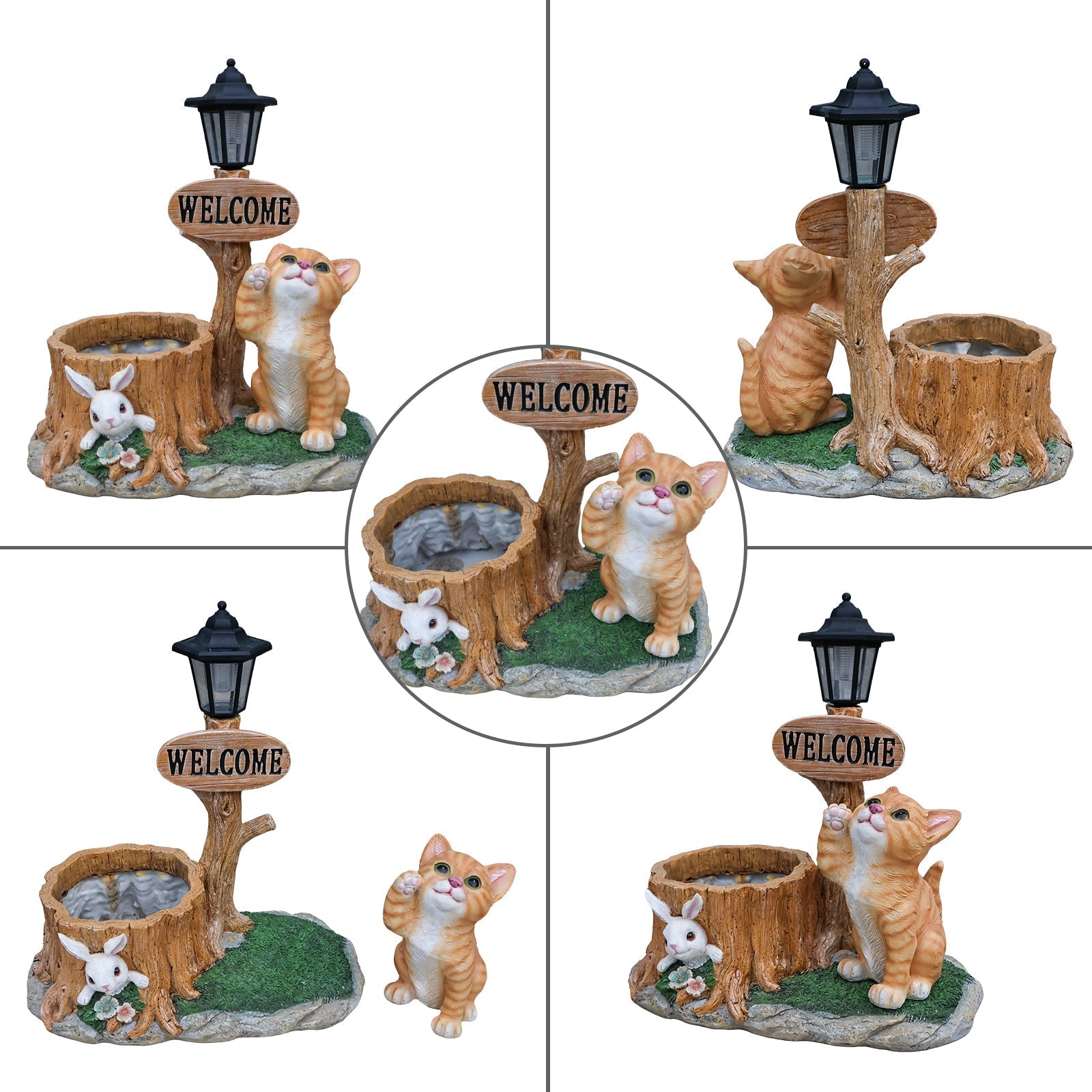 Cute Cat Planter Statue Garden Decor