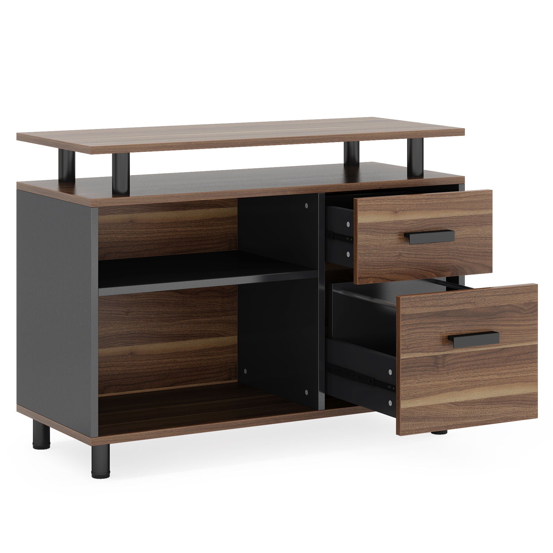L-Shaped Executive Desk With File Cabinet, Office Workstation With Drawers, Shelves & Storage