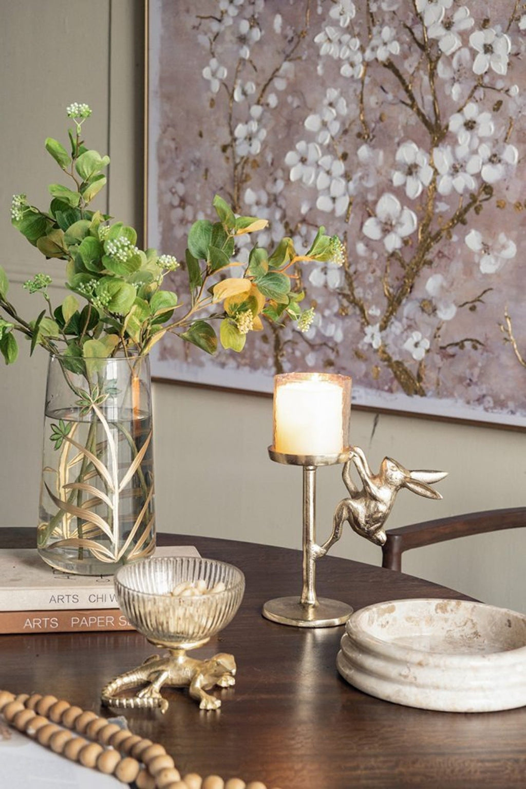 7.9x4x11' Gold Rabbit Pillar Candle Holder with Clear Glass Hurricane Shade