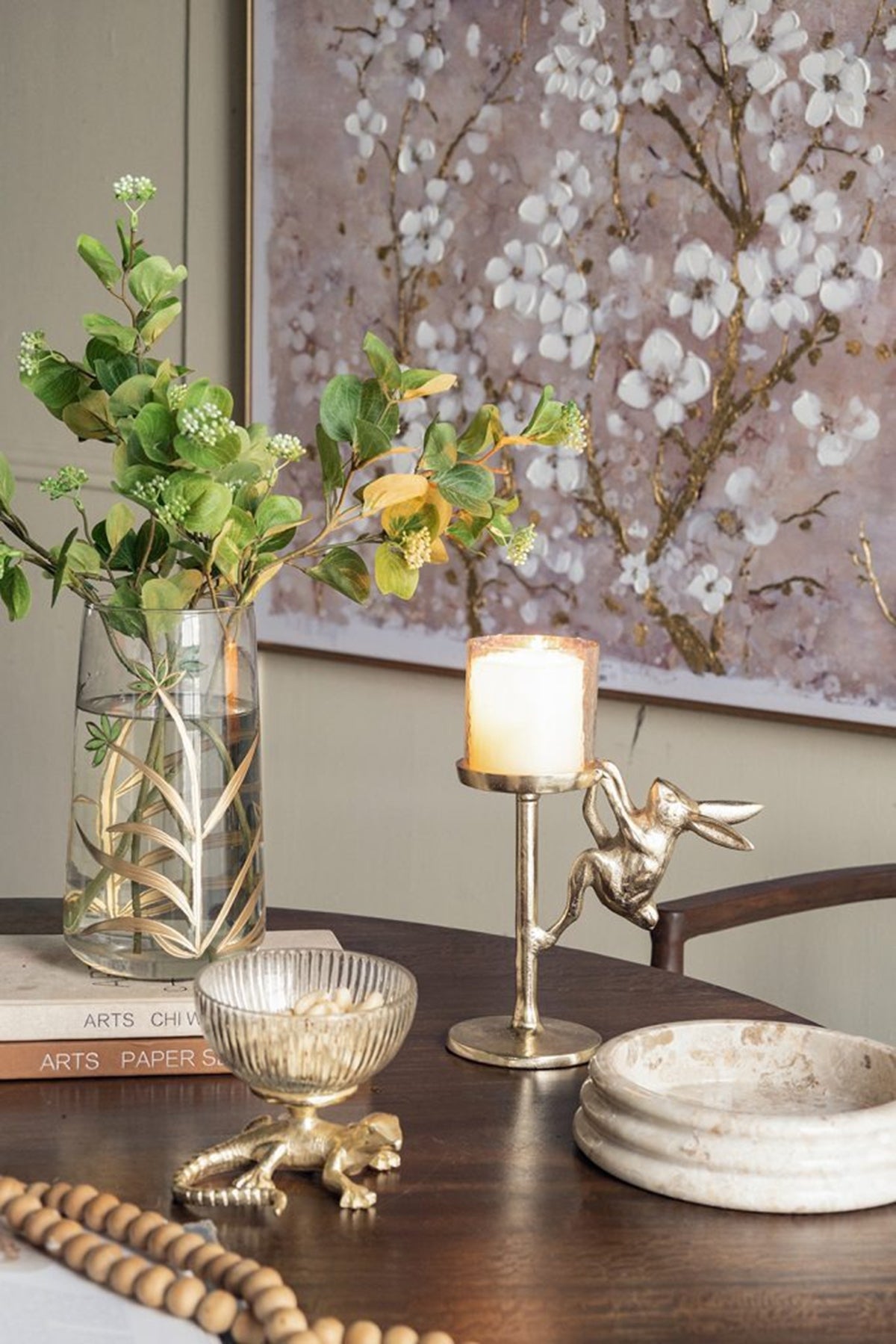 7.9x4x11' Gold Rabbit Pillar Candle Holder with Clear Glass Hurricane Shade