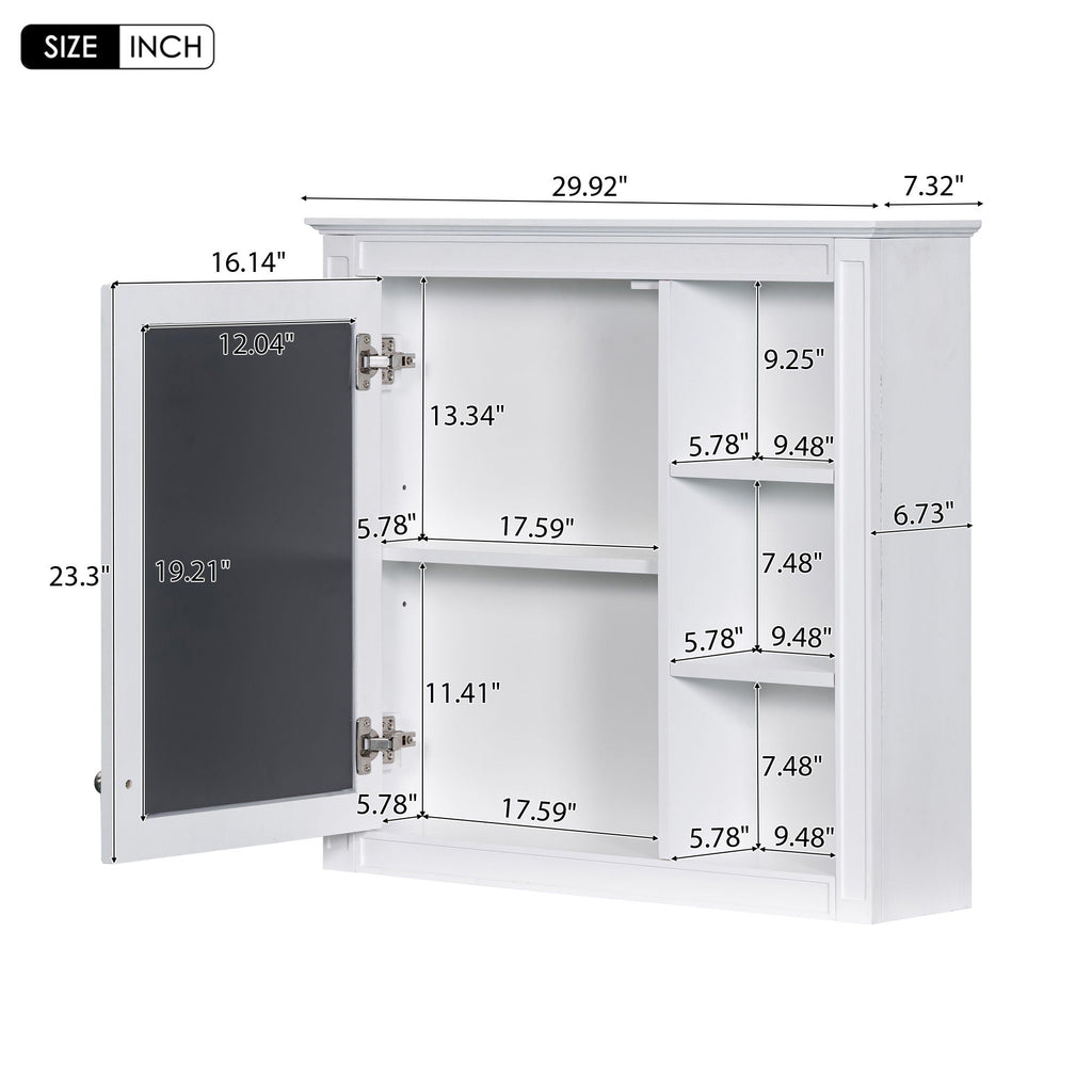 Wall Mounted Medicine Cabinet With Mirror and 3 Open Shelves