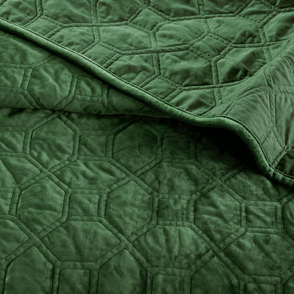 3 Piece Velvet Quilt Set Green Full/Queen