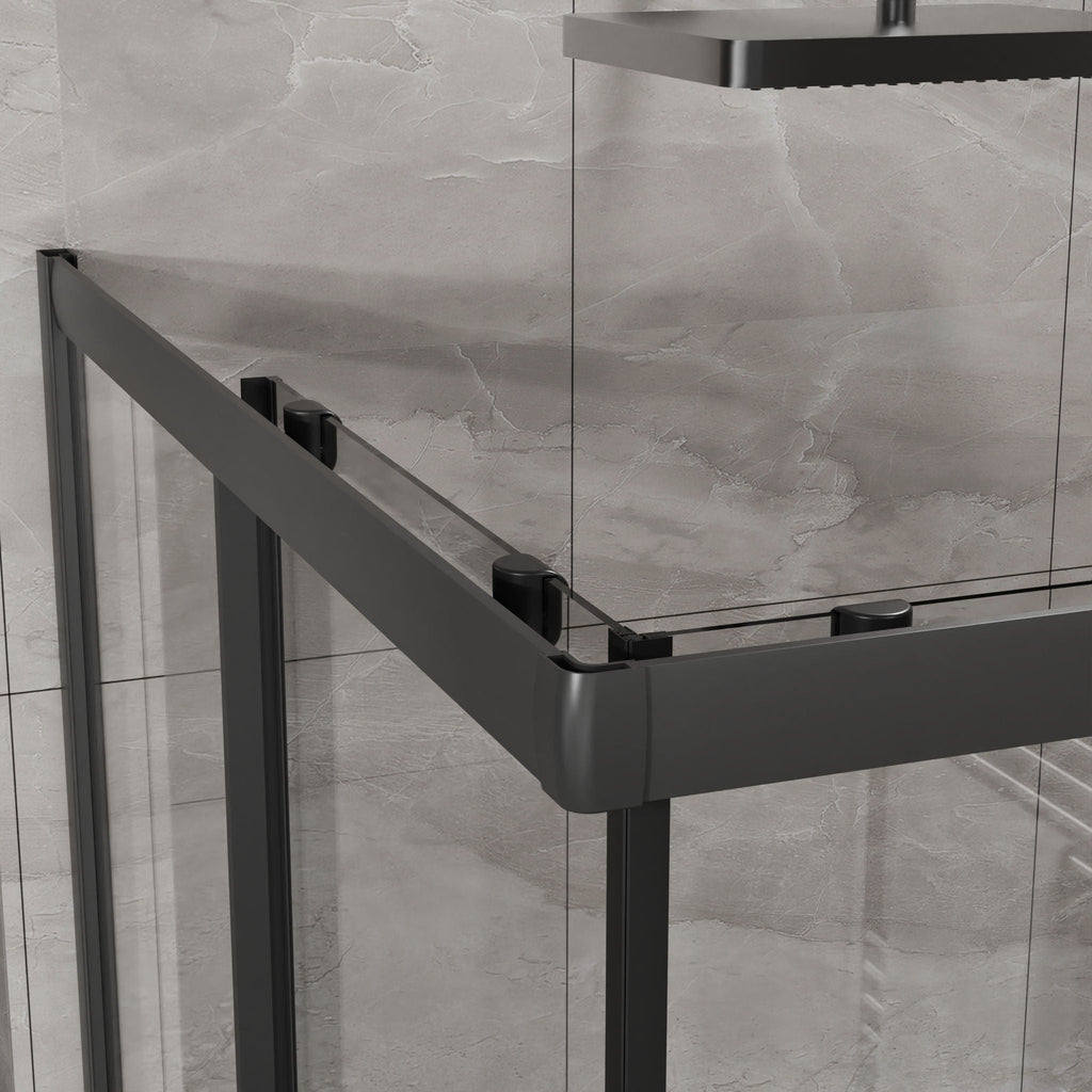Corner Shower Enclosure, Sliding Door - Matte Black