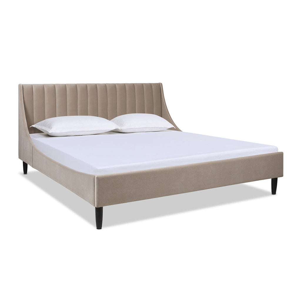 Aspen Vertical Tufted Headboard Platform Bed Set, King, Mink Beige Performance Velvet