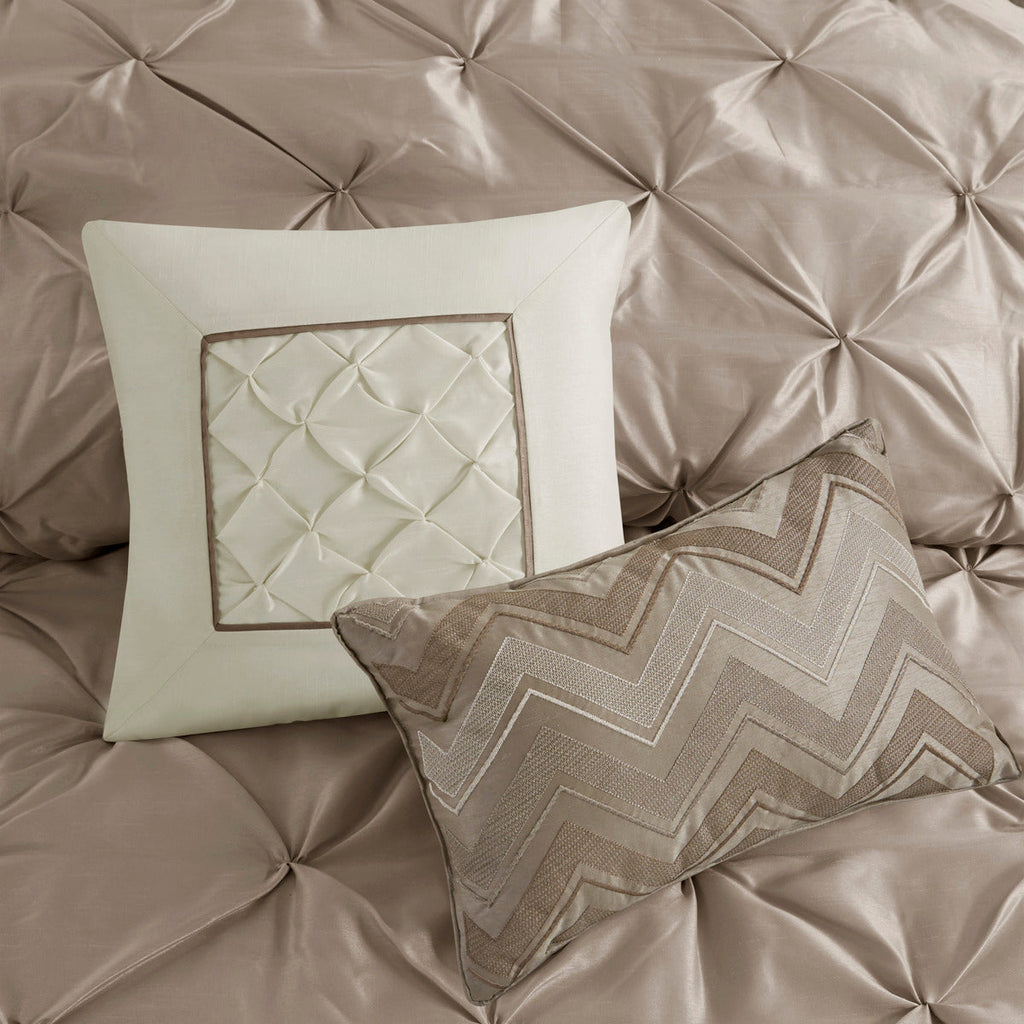 7 Piece Tufted Comforter Set Taupe Queen