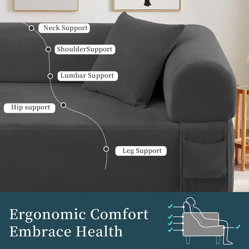 Spring Sofa with High-Quality Fabric, Pillows & Storage - Gray