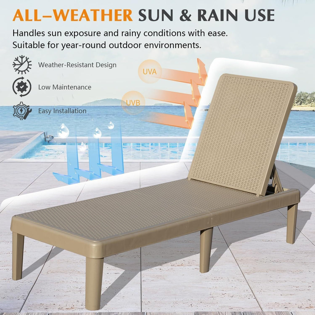 Pool Lounge Chairs Set of 2 with Adjustable Backrest