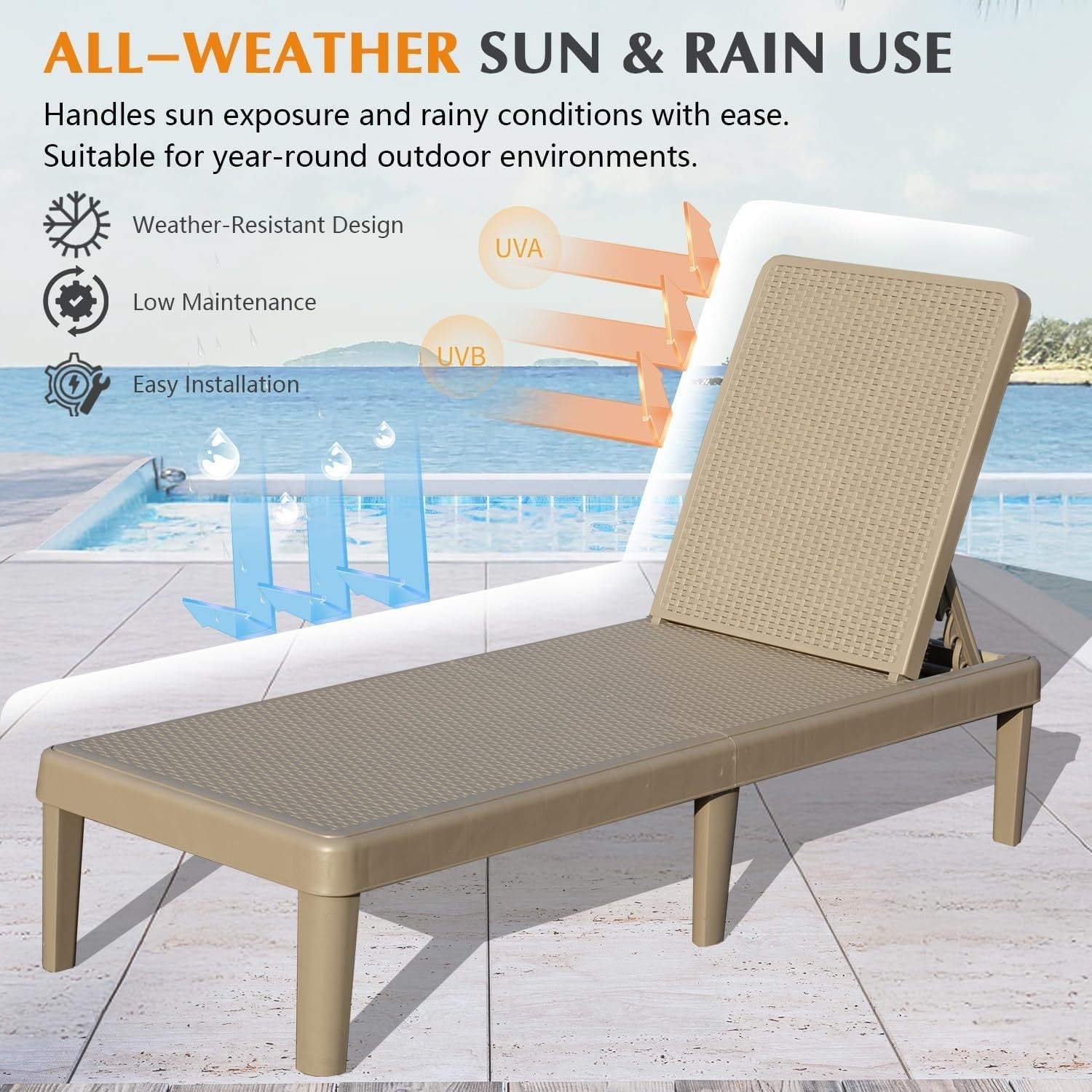 Pool Lounge Chairs Set of 2 with Adjustable Backrest