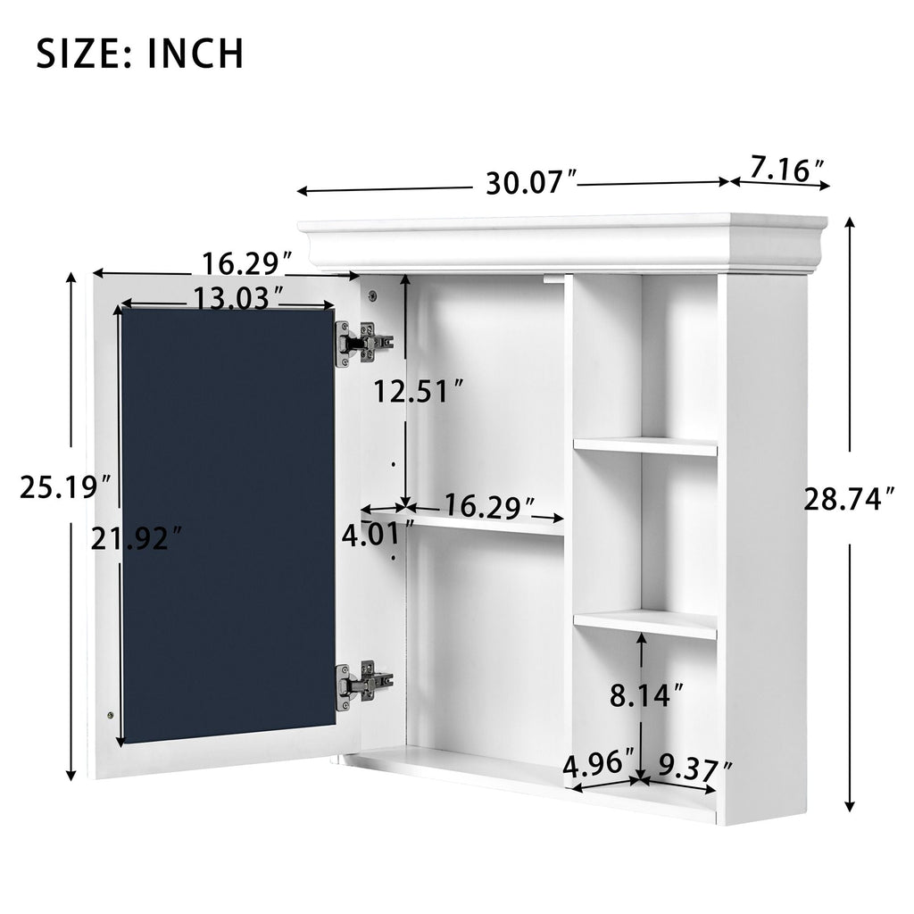 Wall Mounted Bathroom Medicine Cabinet with Mirror and Adjustable Storage