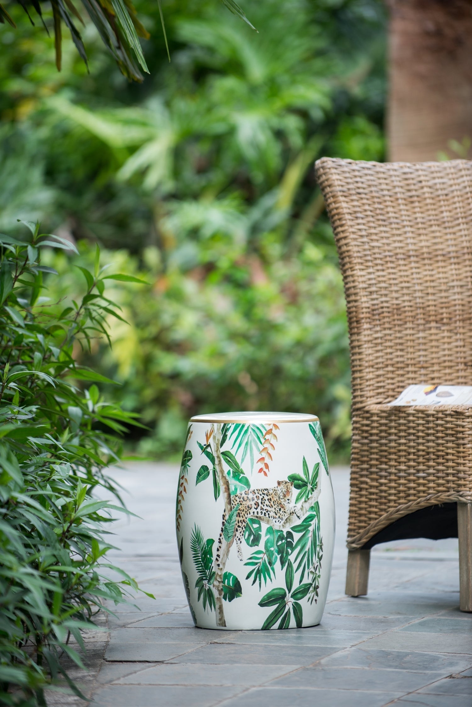 13x13x18 Ceramics Garden Stool Jungle-Themed Accent Side Table
