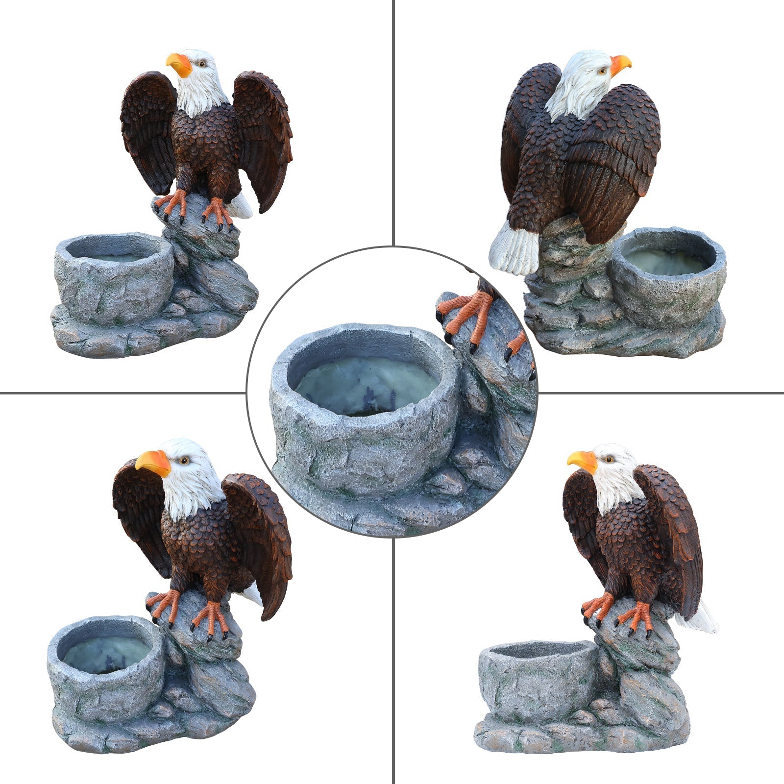 Standing Eagle Statue Garden Planter on Faux Stone Base