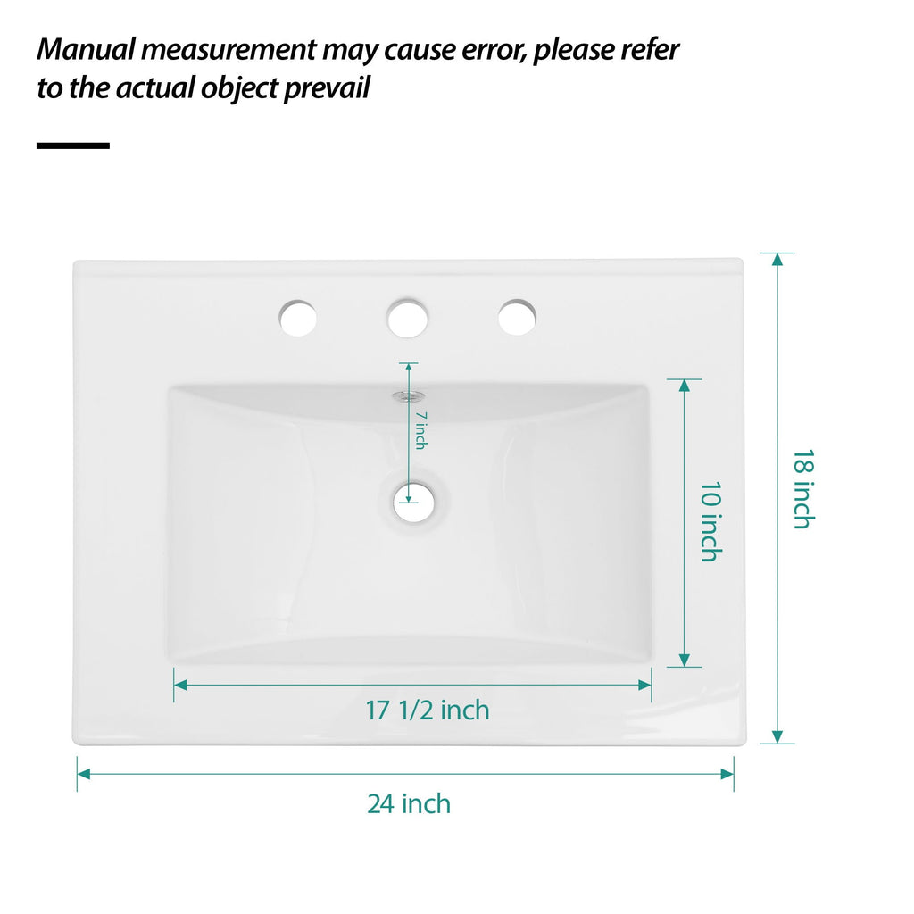 Rectangular Single Vanity Top With 3 Faucet Hole Sink - White