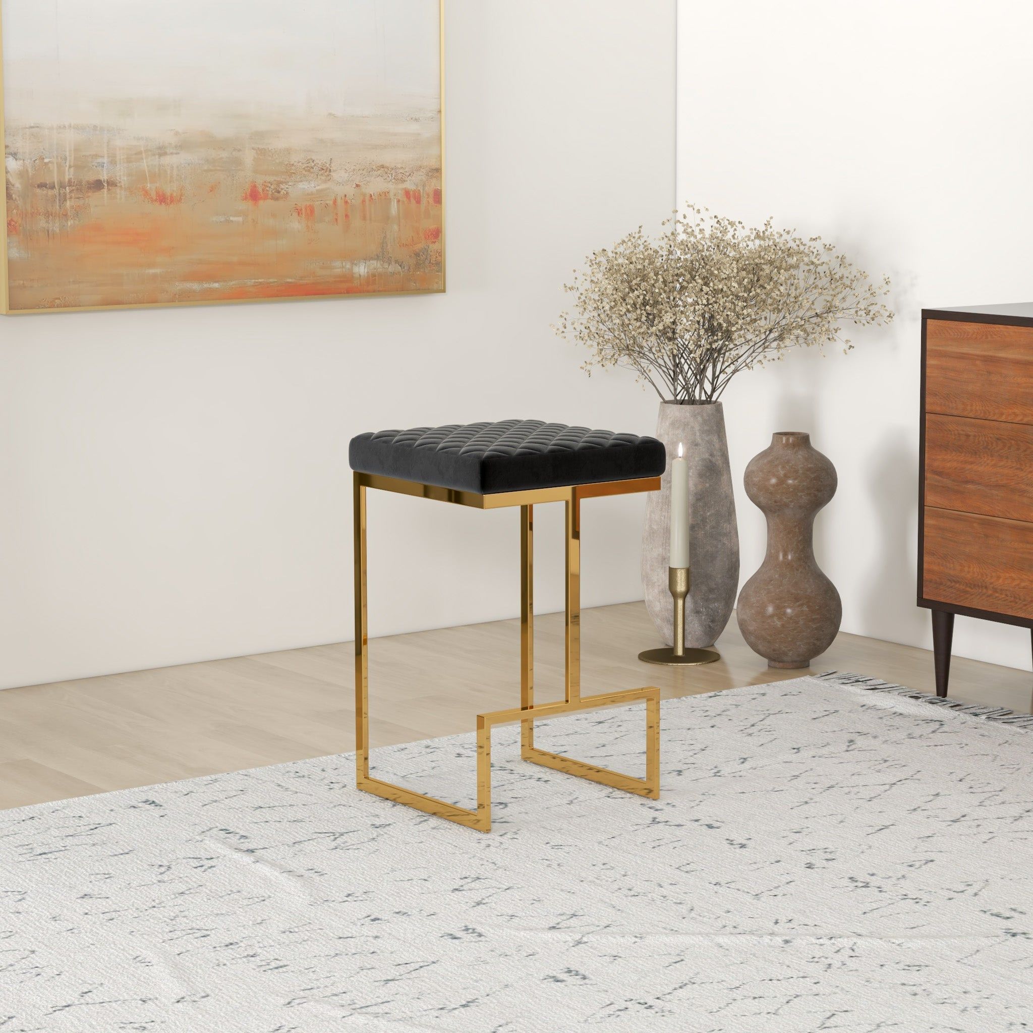 Joel - Upholstered Stool - Black / Gold