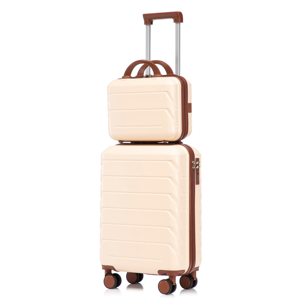 14'/20' 2-Piece Beige ABS Spinner Wheel Luggage Set