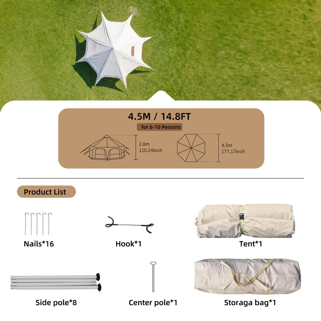 600D Oxford Bell Tent 14.8ft x 9.2ft with Stove Jack