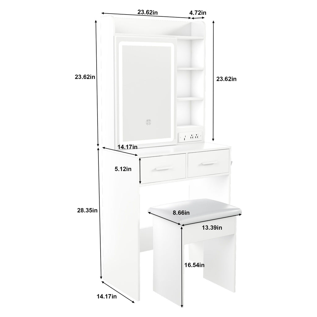 Space Saving Makeup Vanity Desk With Mirror & Adjustable LED Lights