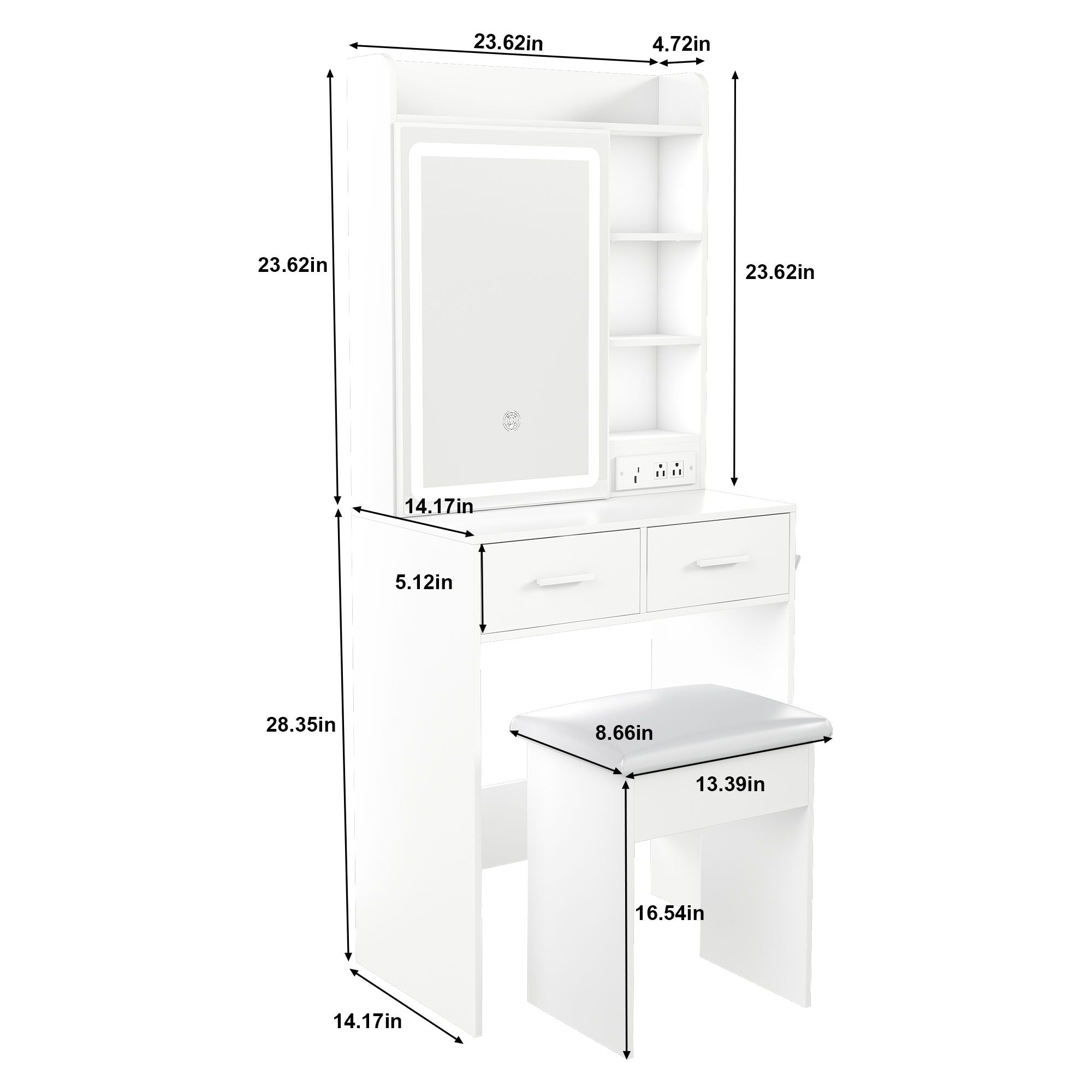 Space Saving Makeup Vanity Desk With Mirror & Adjustable LED Lights