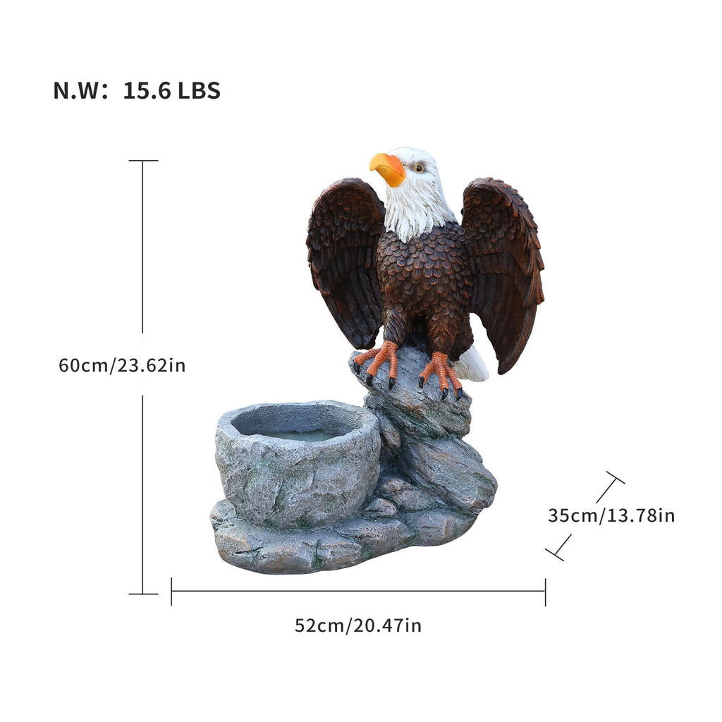 Standing Eagle Statue Garden Planter on Faux Stone Base
