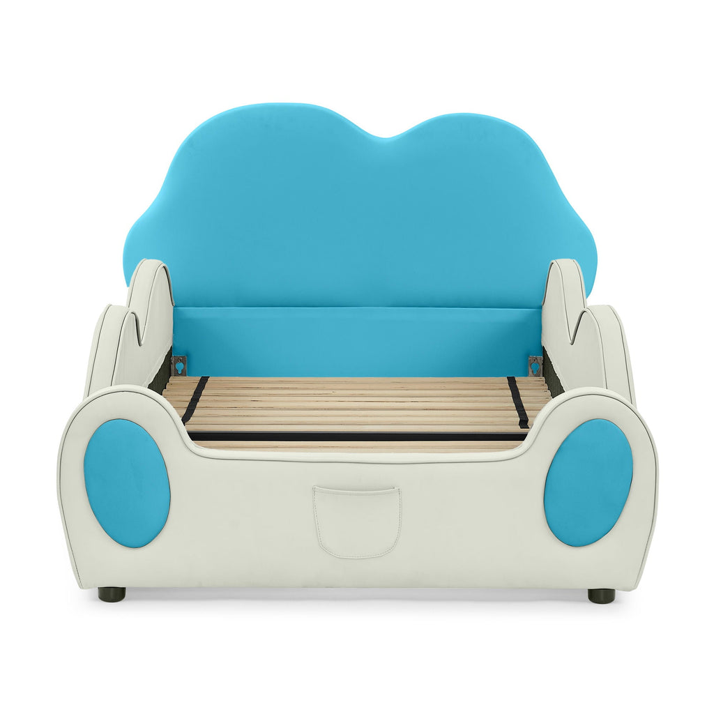 Cute Cloud Shape Bed With Guardrails Cartoon Design, Storage Pocket