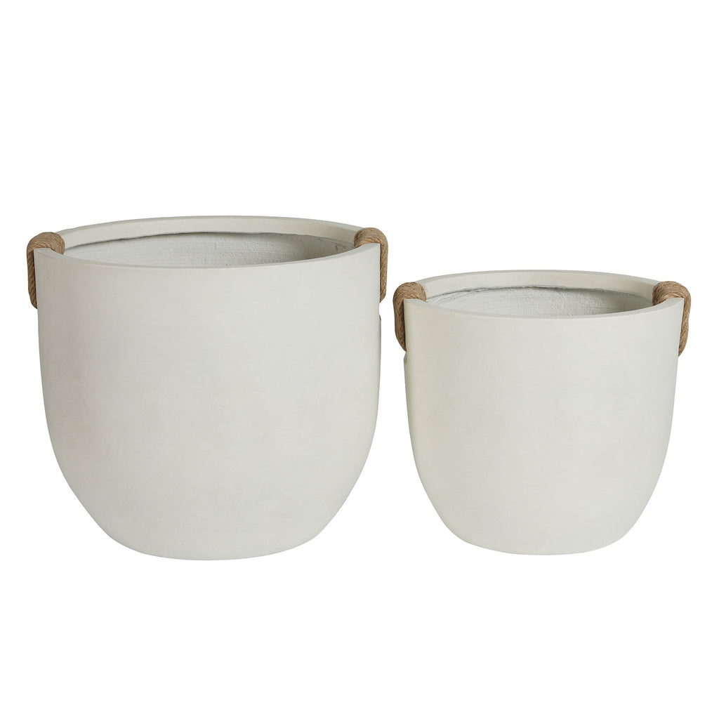 Round Concrete Planter Set of 2, Large Handmade Off White Pots