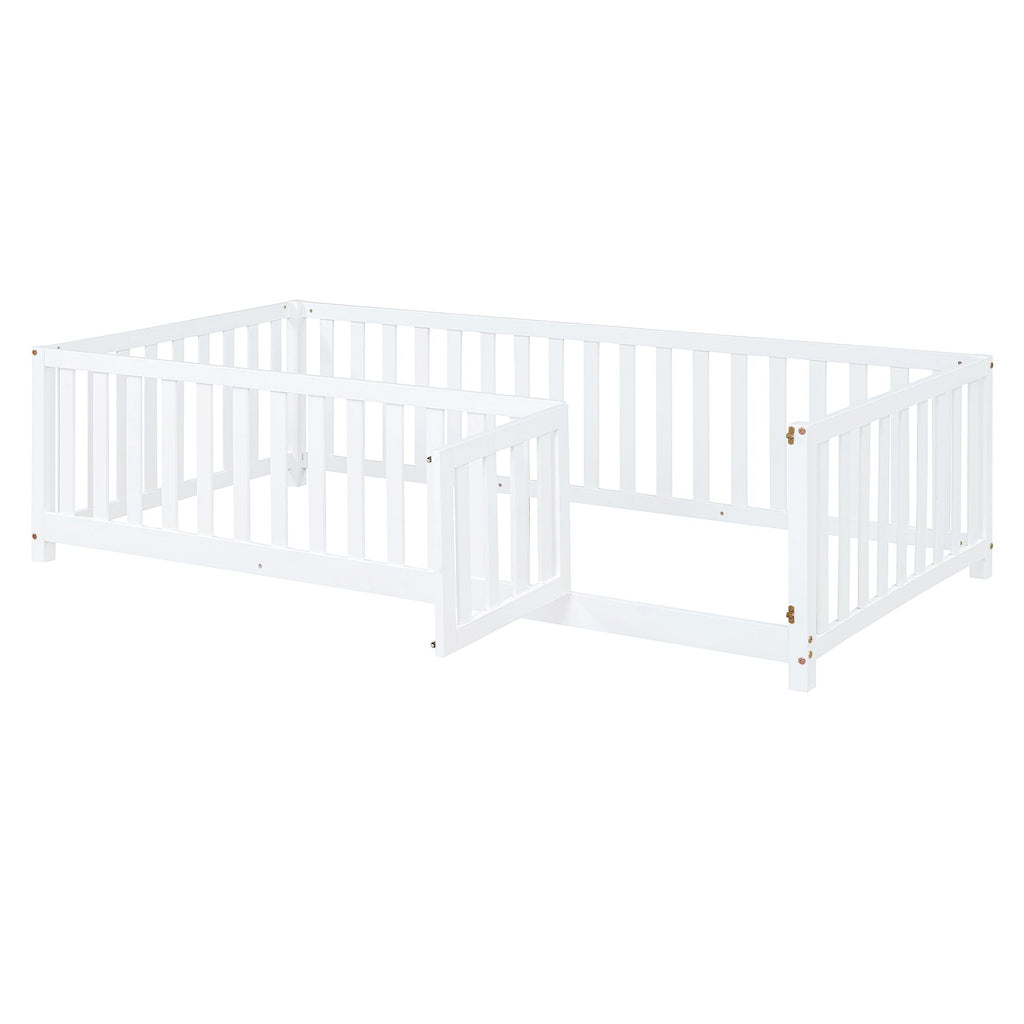 Daybed With Fence Guardrails And 2 Drawers, Split Into Independent Floor Bed & Daybed
