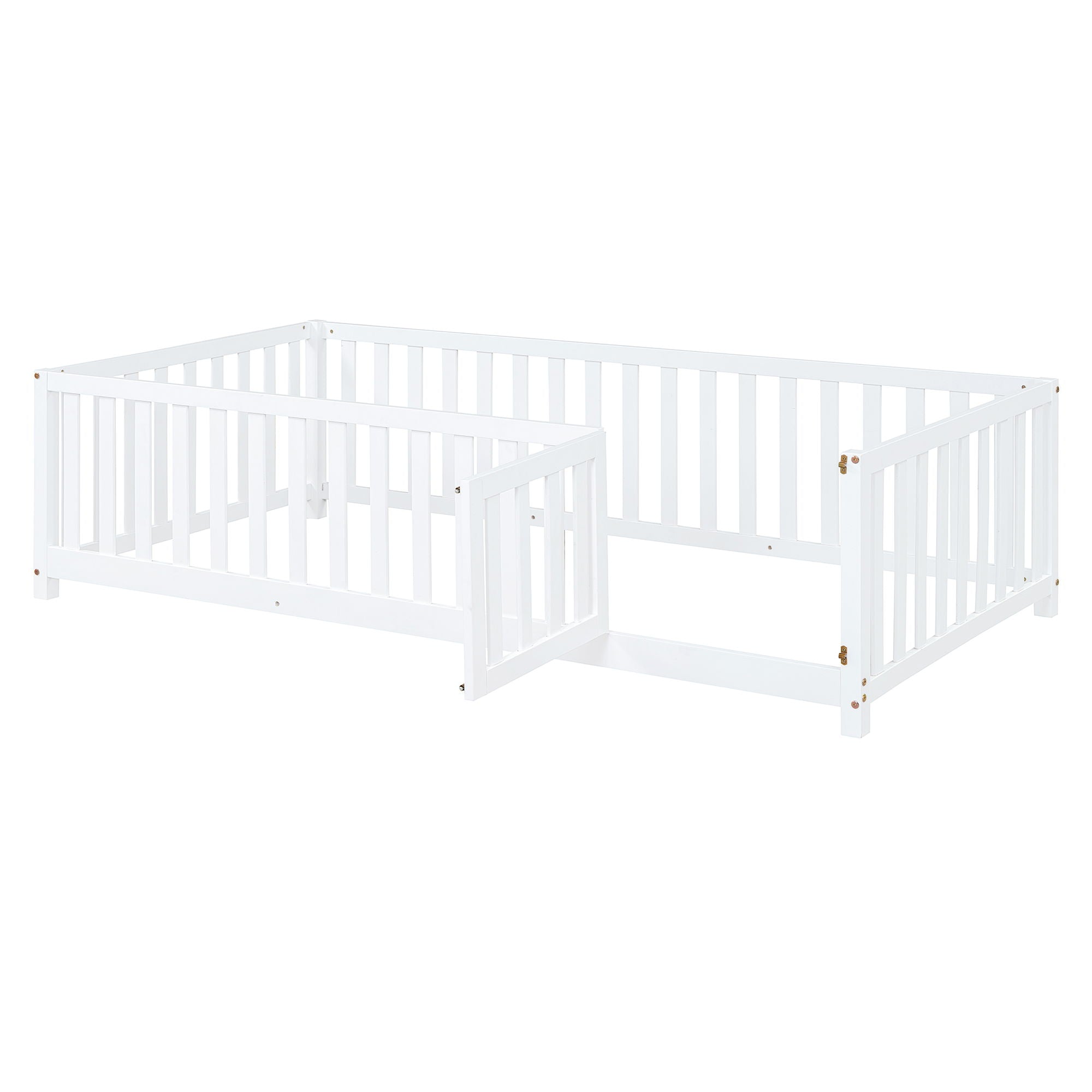 Daybed With Fence Guardrails And 2 Drawers, Split Into Independent Floor Bed & Daybed