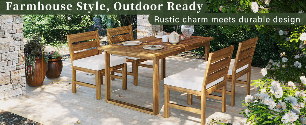 U_STYLE Farmhouse 5-Piece Outdoor Patio Dining Set with Adjustable Legs