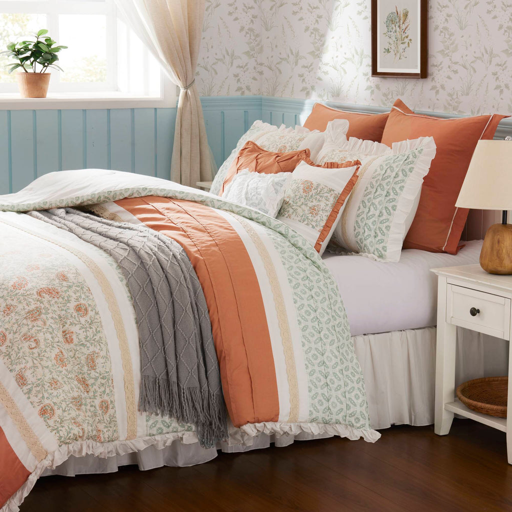9 Piece Cotton Percale Comforter Set Coral Queen