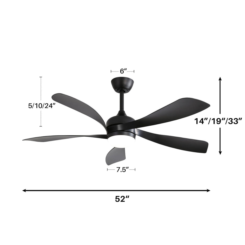 Ceiling Fan With 3-Color Dimmable LED Light and Remote Control - Black