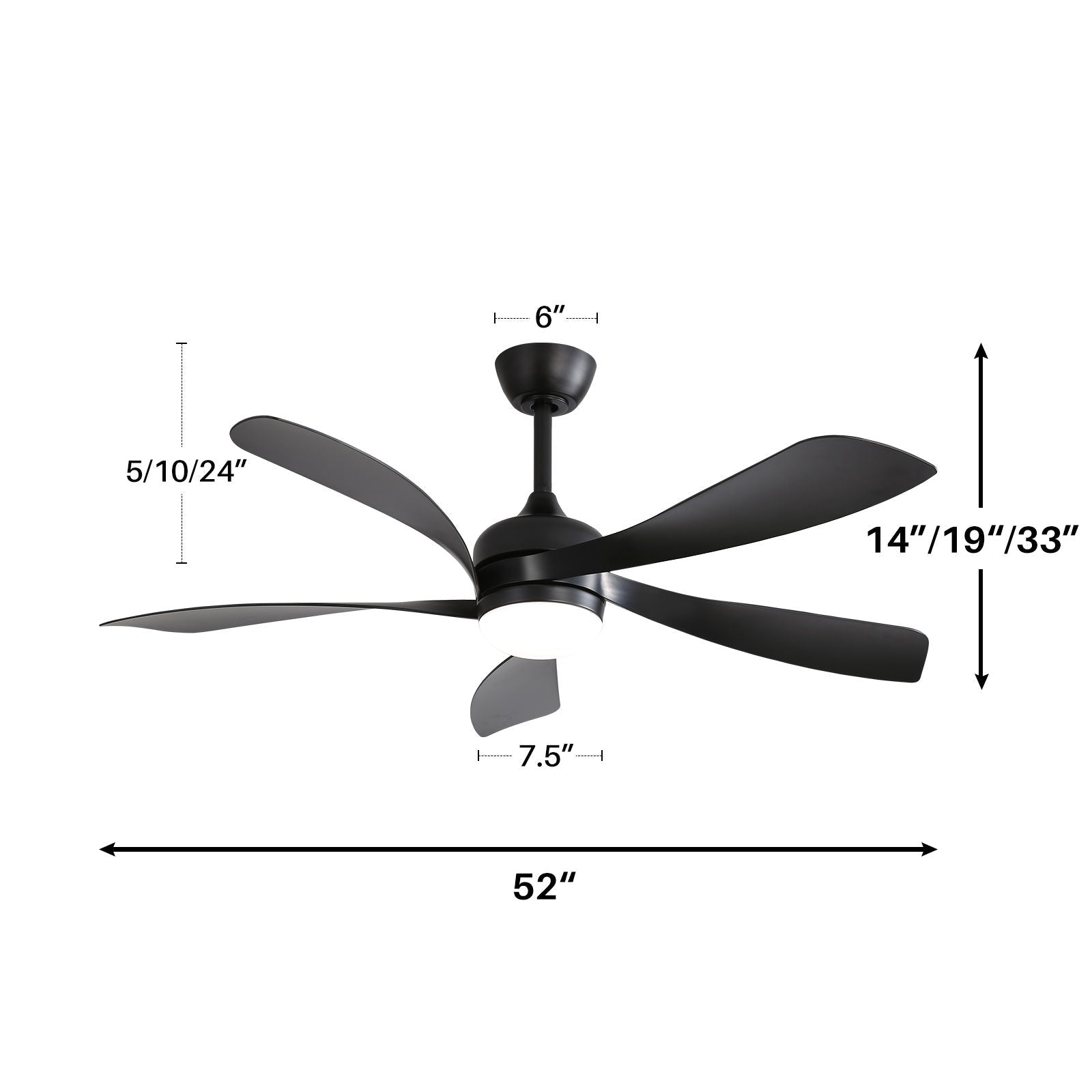 Ceiling Fan With 3-Color Dimmable LED Light and Remote Control - Black