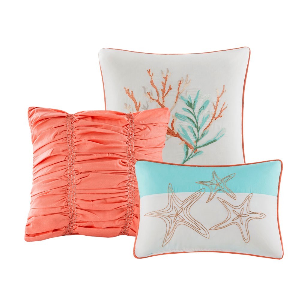 7 Piece Cotton Sateen Comforter Set Coral California King
