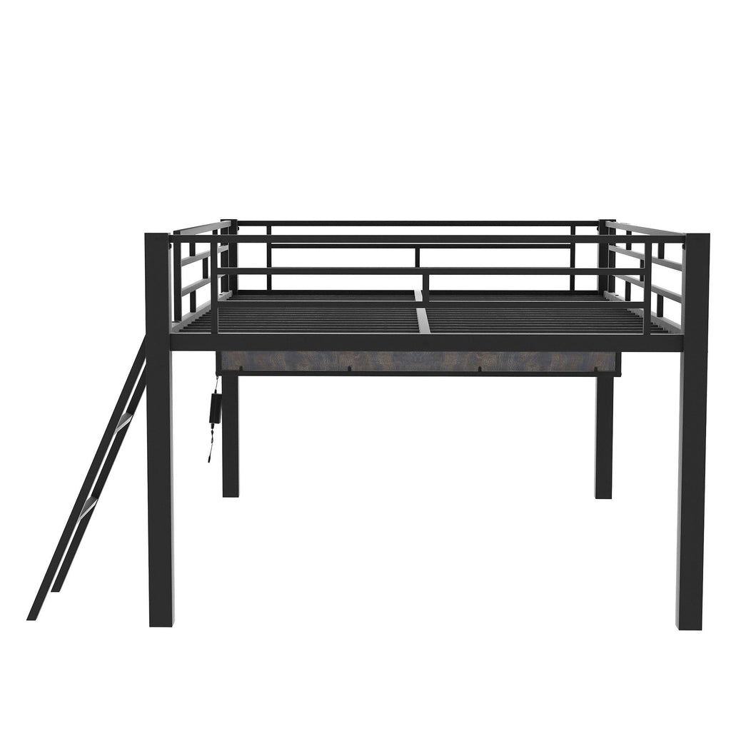 Gaming - Full Size Loft Bed With Desk, LED - Black