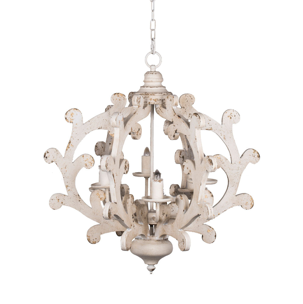 6 Light Chandelier, Hanging Light Fixture With Adjustable Chain For Kitchen, Bulb Not Included - White