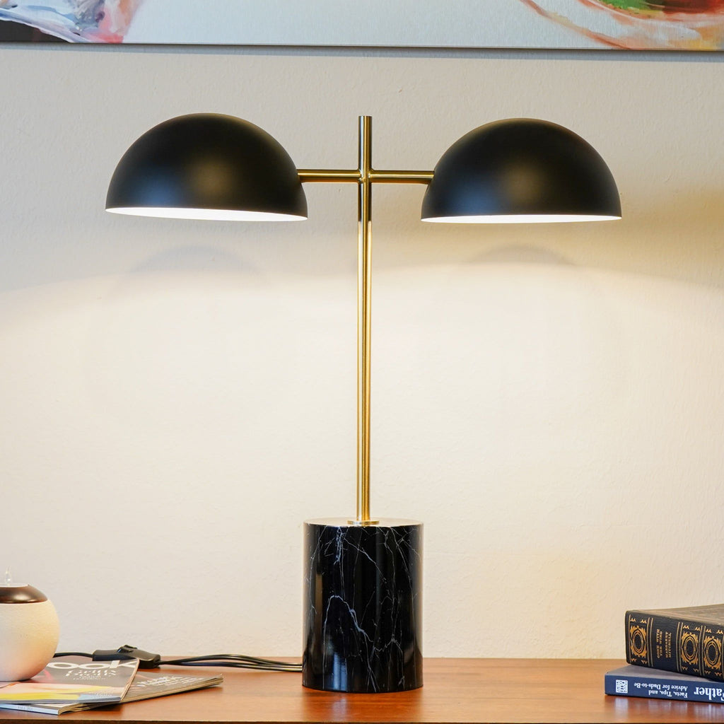 Nova - Hydro Table Lamp With On / Off Switch Double Lamp - Black / Gold / Marble