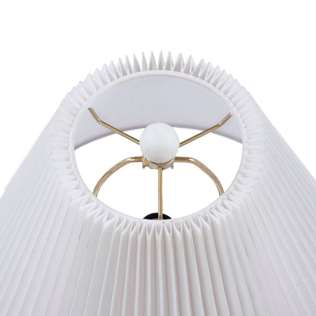 Textured Ceramic Table Lamp with Fluted Fabric Shade - White