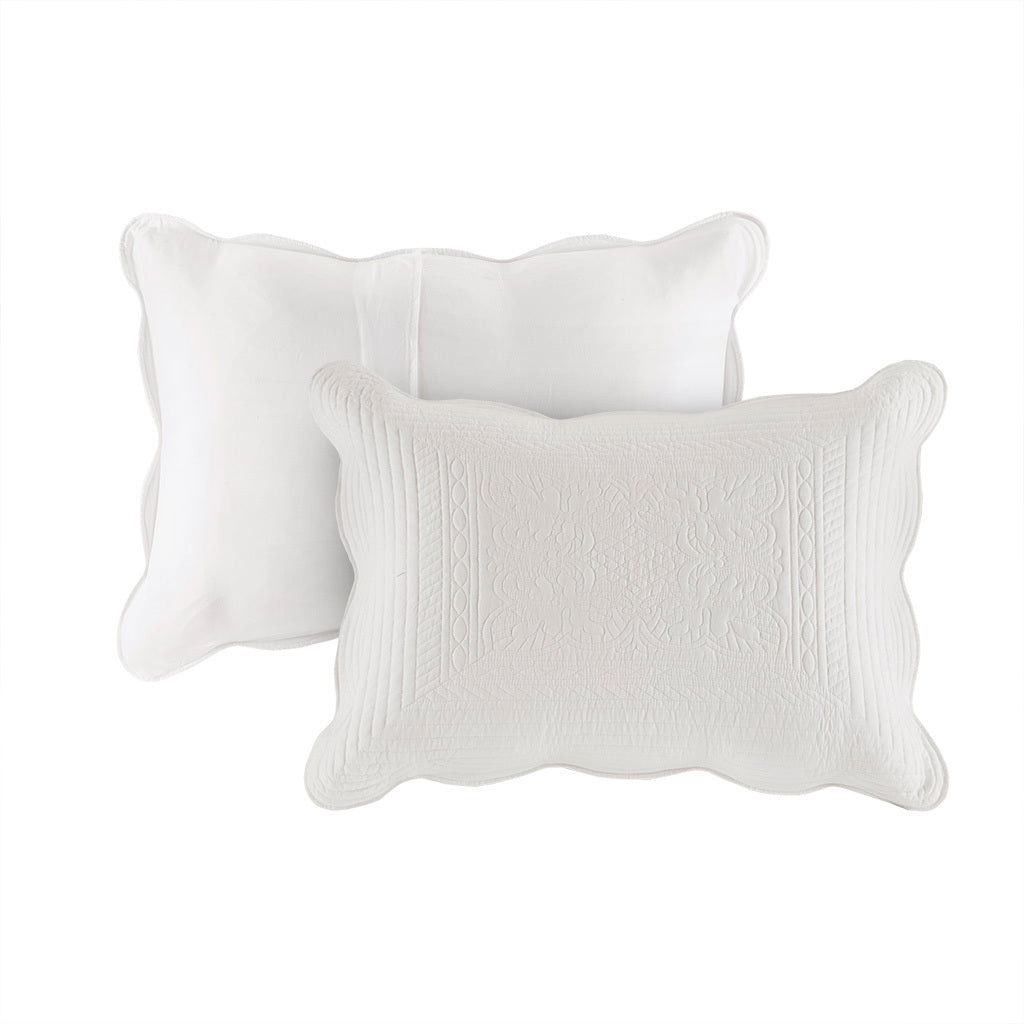 3 Piece Reversible Scalloped Edge Quilt Set White Full/Queen