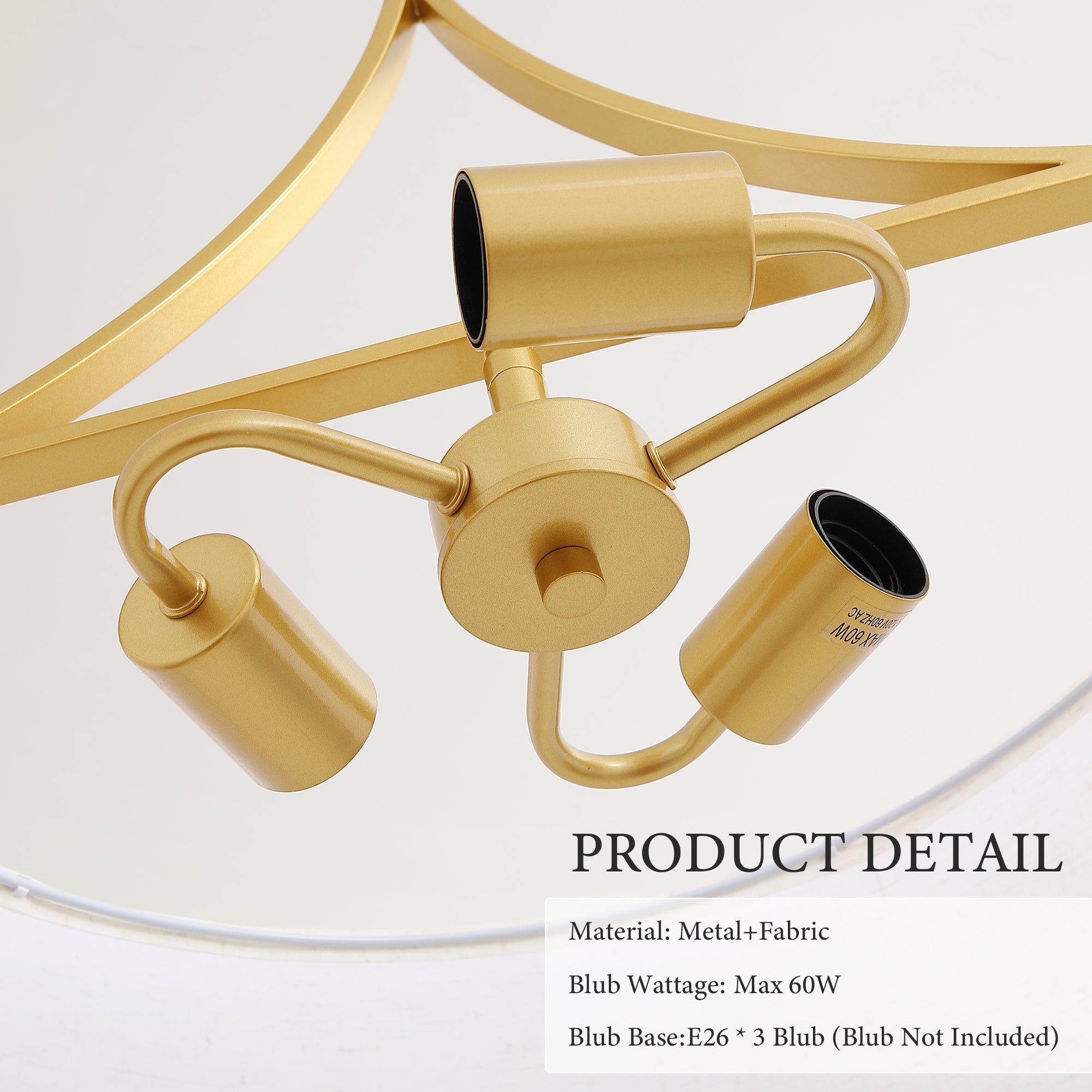 3-Light Gold Fabric Drum Pendant Light
