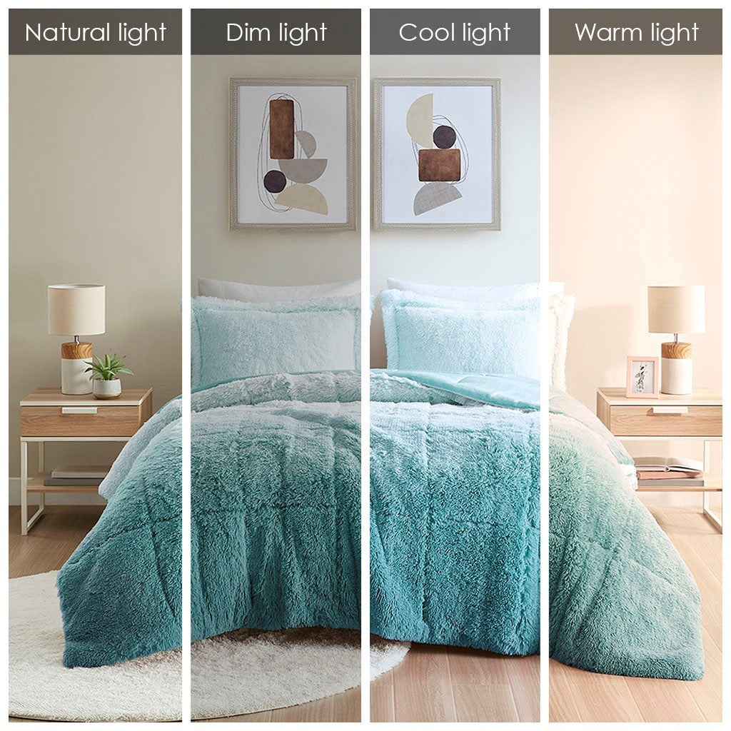 King Ombre Shaggy Long Fur Comforter Mini Set