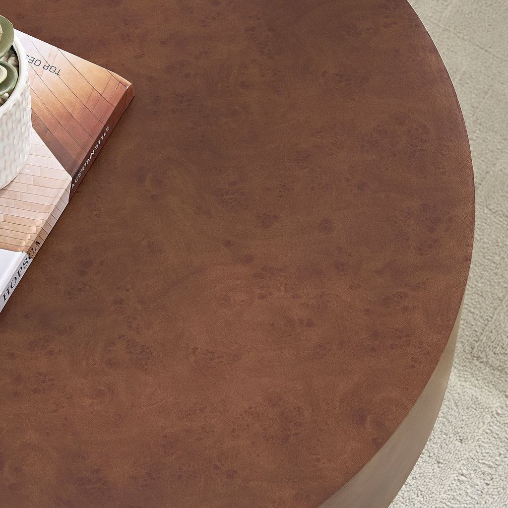 31.49'' Faux Burl Wood Pattern Round Coffee Table with Sturdy Pedestal