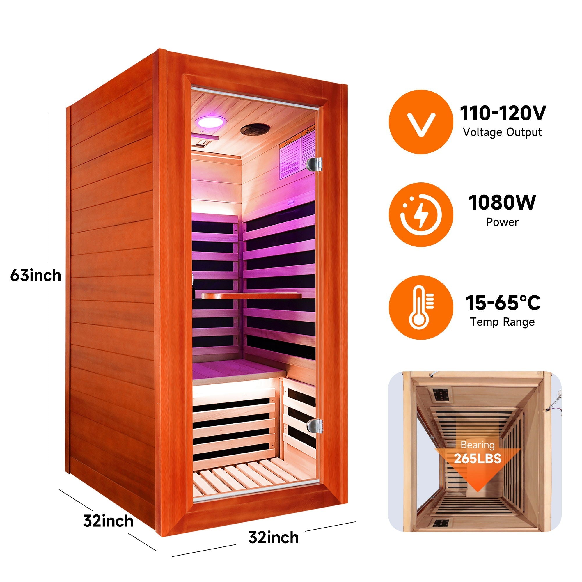 Oguman - Infrared Sauna Room Single With Whole Body Heating - Natural