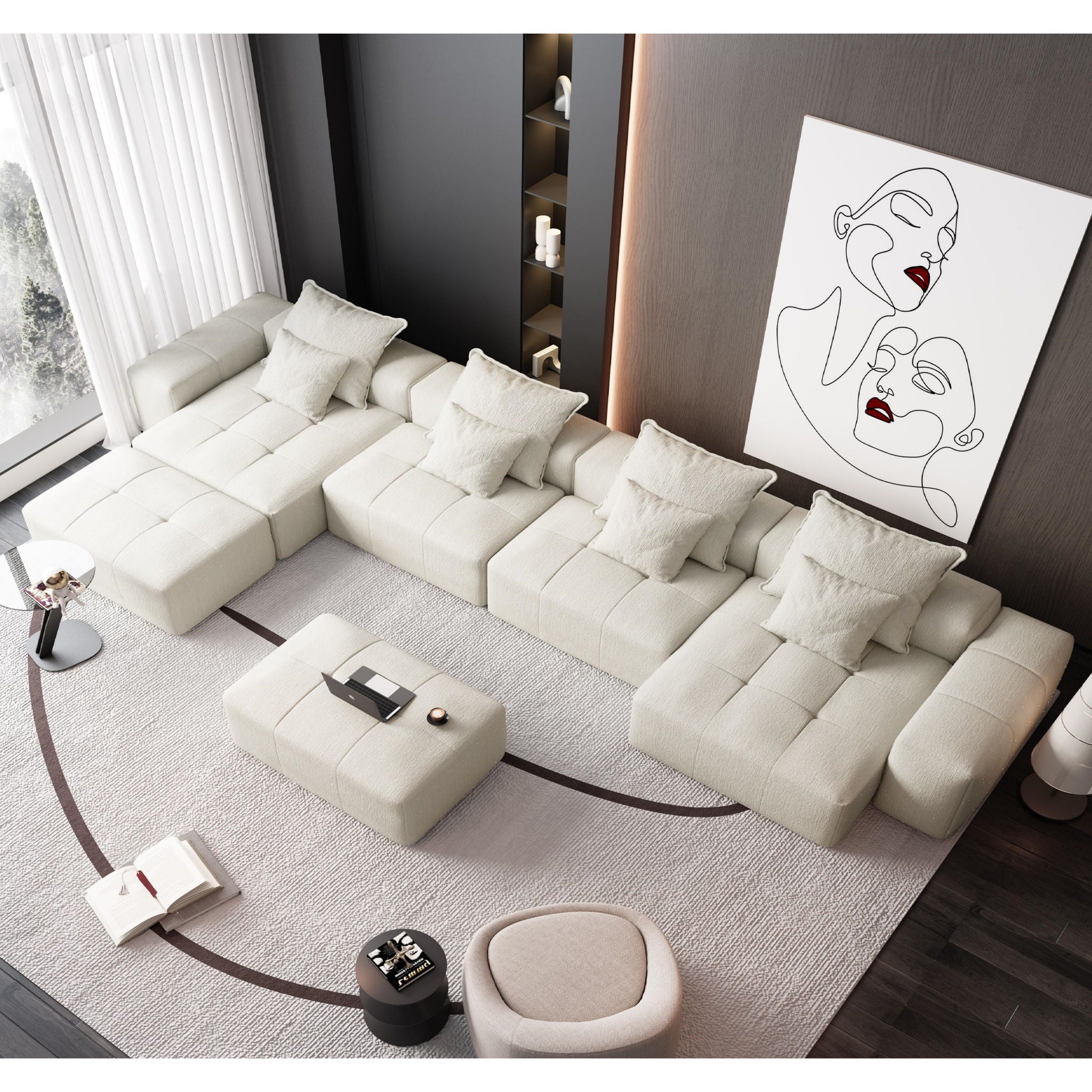 Modern Oversized DIY Combination Modular Sectional Sofa With Pillows