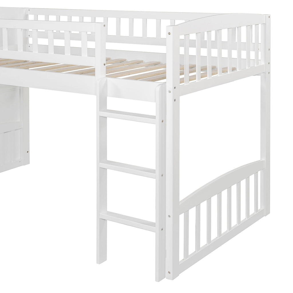 Loft Stairway Bed With 2 Drawers, Convertible Ladder And Slide