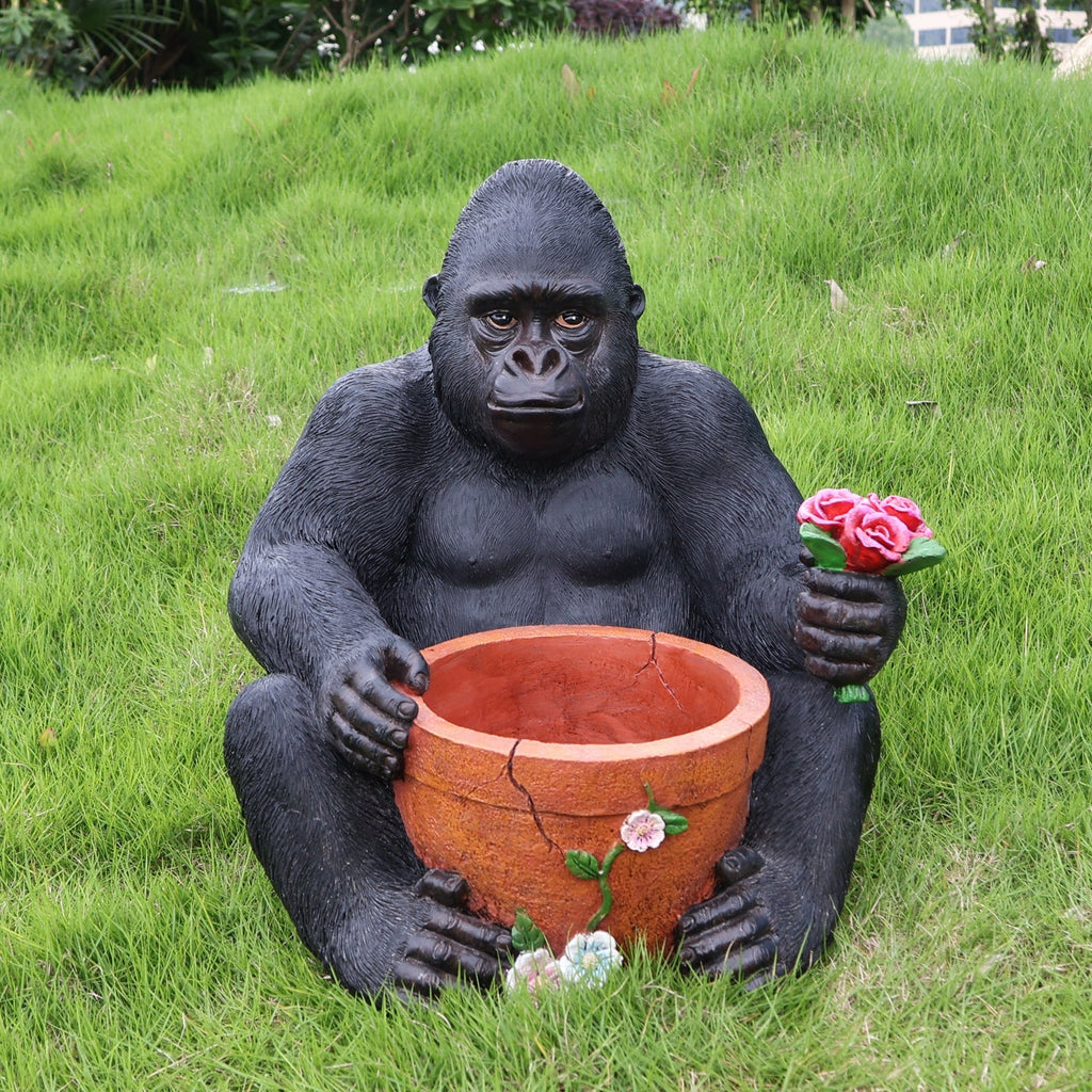 Outdoor Garden Sculpture Chimpanzees Flower Pot Planter