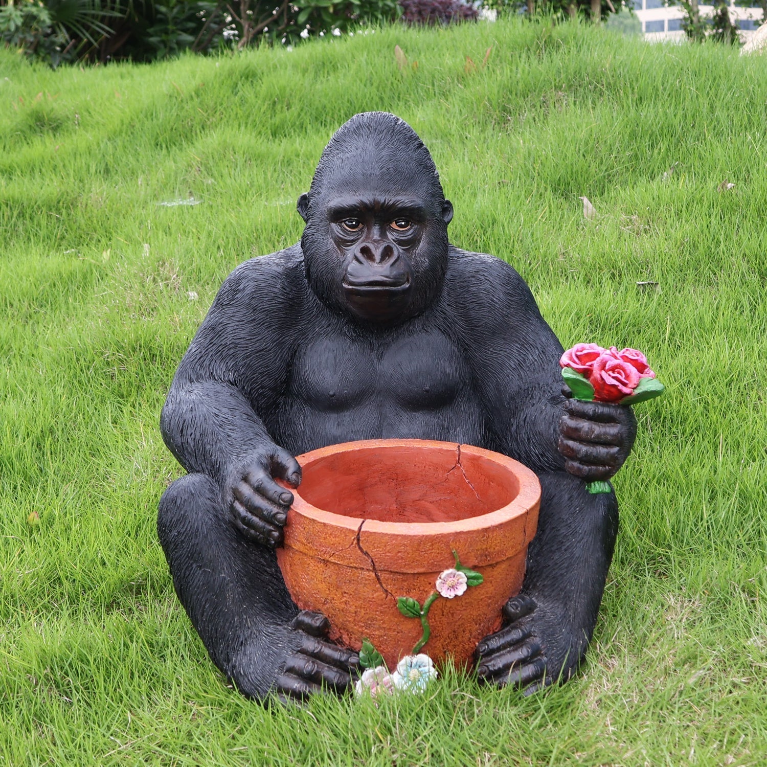 Outdoor Garden Sculpture Chimpanzees Flower Pot Planter