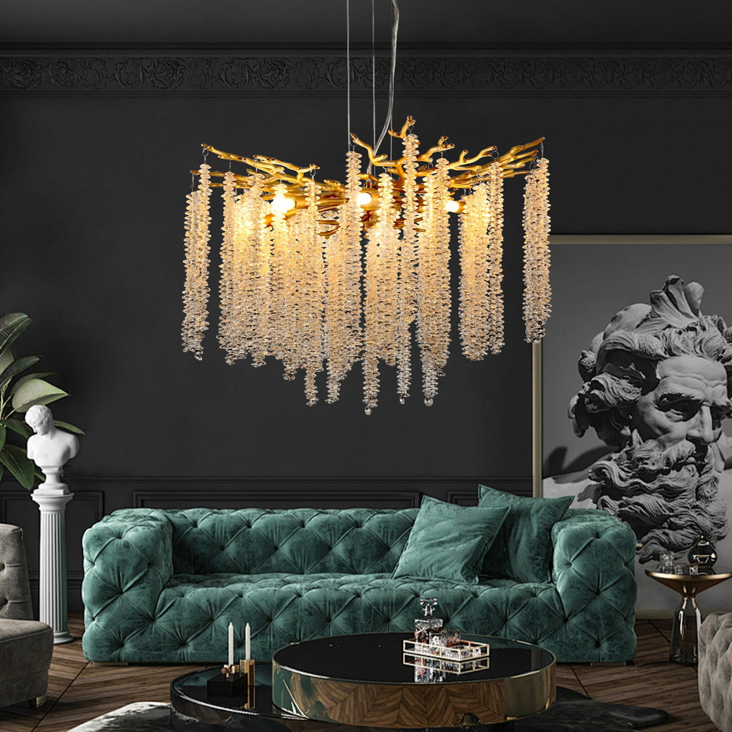 24-inch Modern Golden Pendant Light with Cascading Crystal Strands