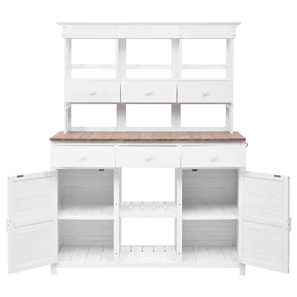 TOPMAX 65.7" Tall Garden Potting Bench Table with Hutch