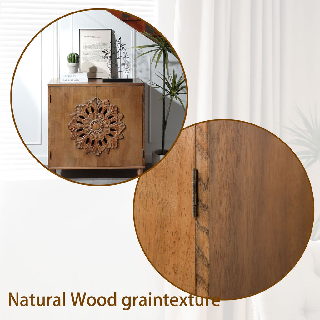 Rustic Hand-Carved Wooden 2-Door Cabinet